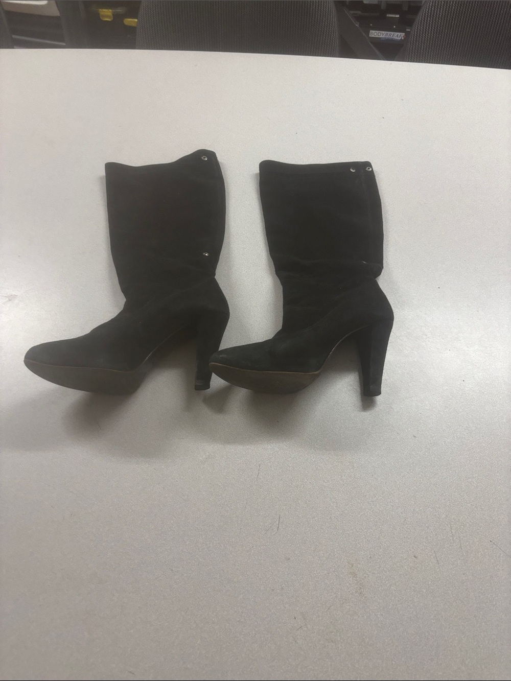 Women's Black Suede Mid-Calf Heeled Boots